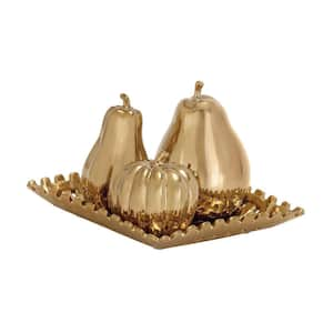 Gold Ceramic Decorative Fruit Sculpture with Plate (Set of 4)