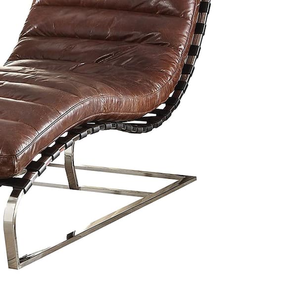 Acme Furniture Qortini Vintage Dark Brown Leather Chaise Lounge 