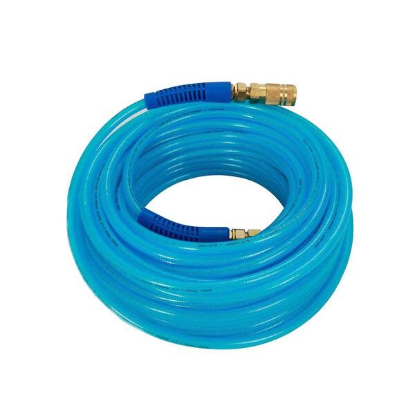 SANFU 100ft Polyurethane (PU) Air Hose | 1/4" ID With Swivel Fittings & Universal Coupler/Plug - Dark Blue