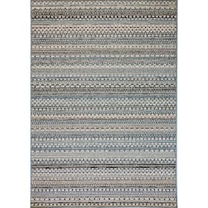 Brighton Beige/Blue 3 ft. 11 in. x 5 ft. 7 in. Contemporary Polypropylene Area Rug