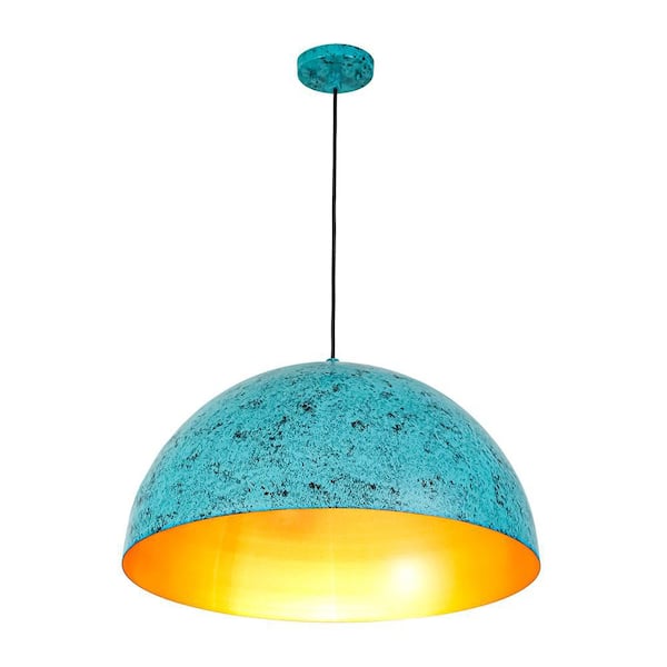hoku⭐︎ HUOKU Pover 1-Light 23.6 in.W Hand-Painted Peacock Blue Dome