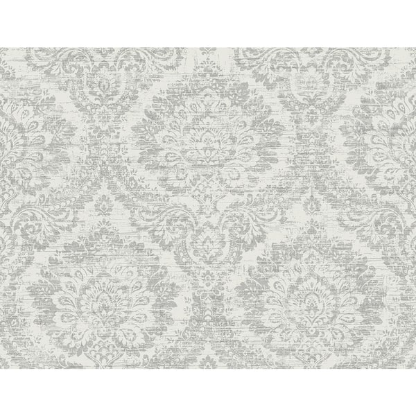Kenneth James Kauai Grey Damask Grey Wallpaper Sample