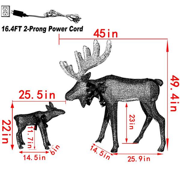 Best Choice Products 2-Piece Moose Family, Lighted Outdoor All-Weather Christmas Yard Decoration Light-Up Décor Set w/ 170 LED Lights, Ground Stakes, Zip Ties - Gold