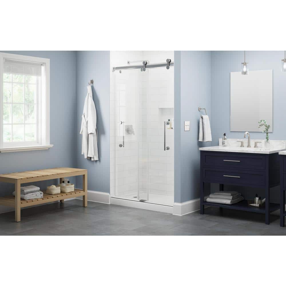 Paxos Frameless Chrome Sliding Shower Door with Clear Glass