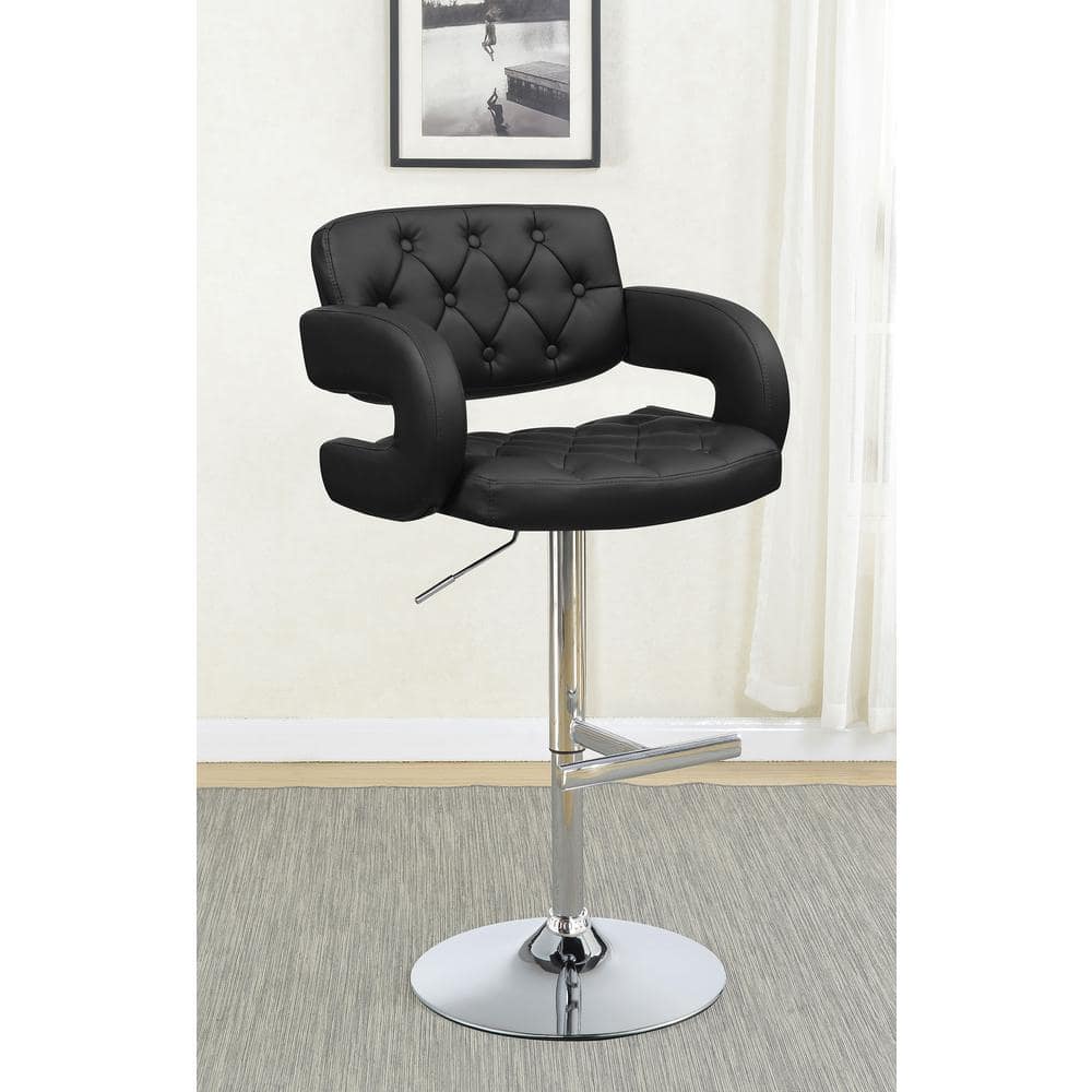 Adjustable Black Leather and Metal Swivel Bar Stool