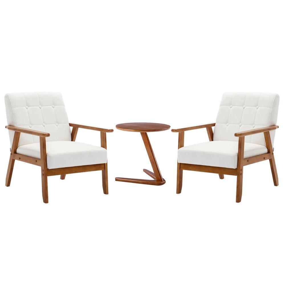 Modern Beige 3Pieces Upholstered Accent Chairs Set of 2 with Round