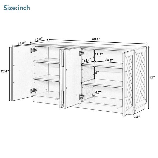 60.1 in. W x 15.8 in. D x 32 in. H Antique Blue Linen Cabinet with