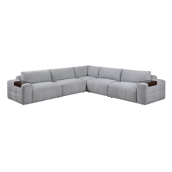 Lazzara Marquis 143 in. Square Arm 5-Piece Textured Fabric