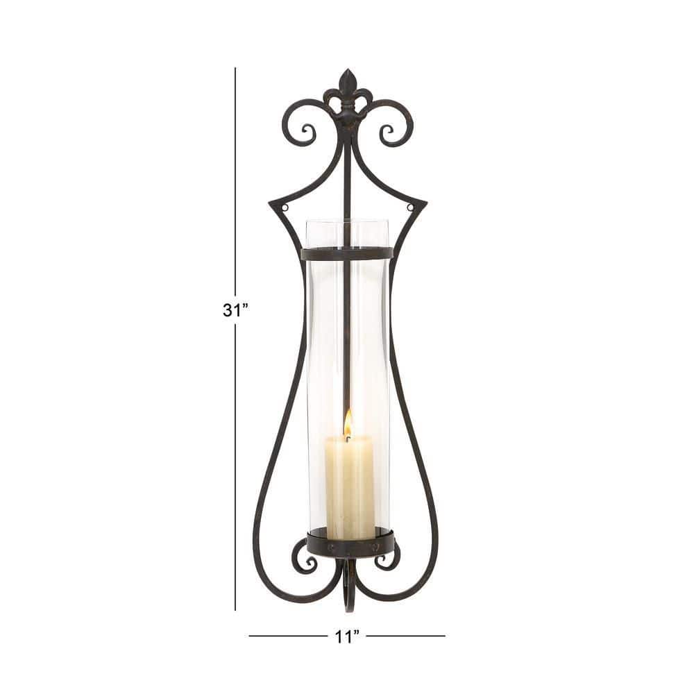 Elegant Black Metal and Glass 31" Traditional Hurricane Candle Lantern
