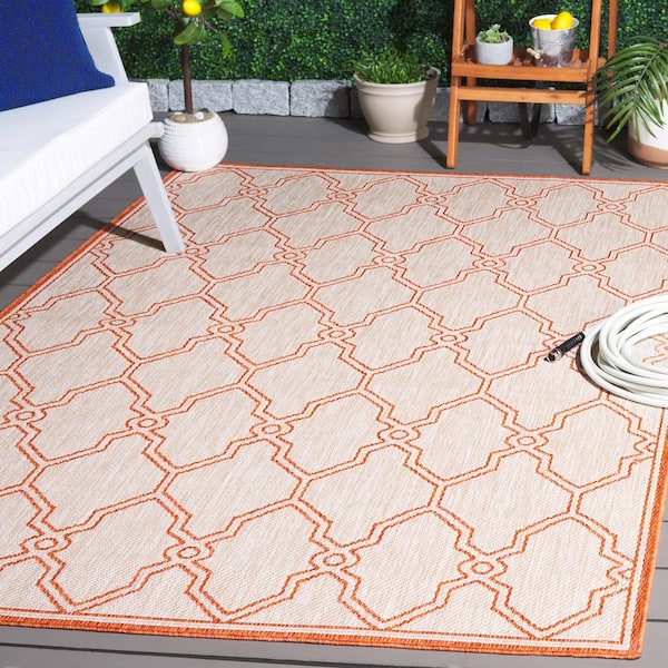 Beach House Beige/Orange 9 ft. x 12 ft. Border Trellis Indoor/Outdoor Area Rug