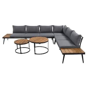 6-Piece Gray Iron Patio Conversation Set with Round Coffee Tables and Seating Sofa w/Cushion for Patio, Porch, Garden
