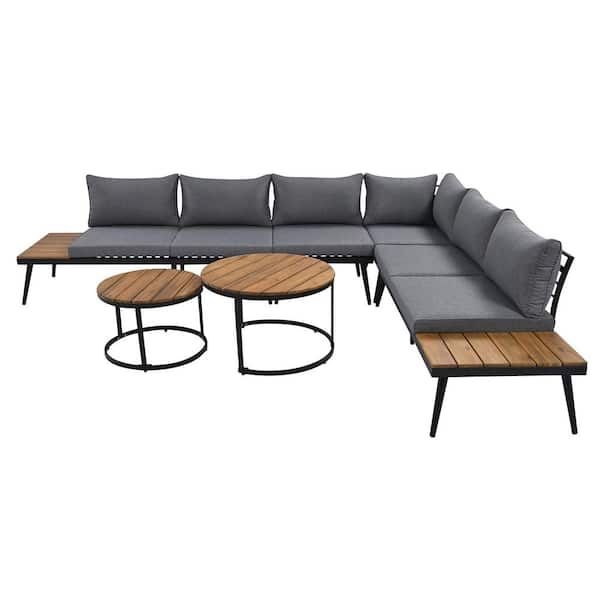 ITOPFOX 6-Piece Gray Iron Patio Conversation Set with Round Coffee Tables and Seating Sofa w/Cushion for Patio, Porch, Garden
