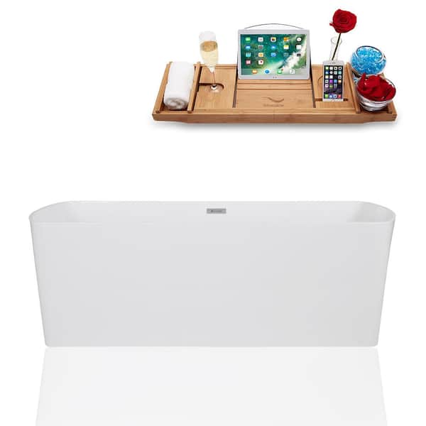 Streamline 67 in. Solid Surface Resin Flatbottom Non-Whirpool Bathtub in Glossy White