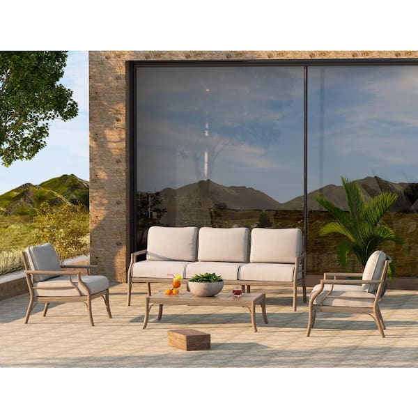 PEAK HOME FURNISHINGS Lamando 4-Piece Aluminum Patio Outdoor Conversation Set with Light Mixed Gray Cushions Sofa