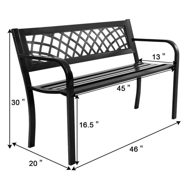 Black Steel Outdoor Bench with Mesh Backrest