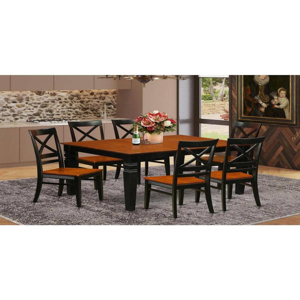 East West Furniture 7-Piece Black and Cherry Finish Solid Wood Top