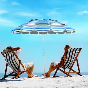 8 ft. Metal Patio Beach Umbrella Sun Shelter w/Sand Anchor and Tilt Air Vent for Garden Beach Backyard in Blue