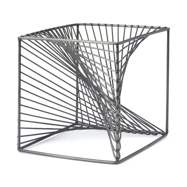 HomeRoots 8 in. Silver Contemporary Gray Metal Cubed Decor Piece