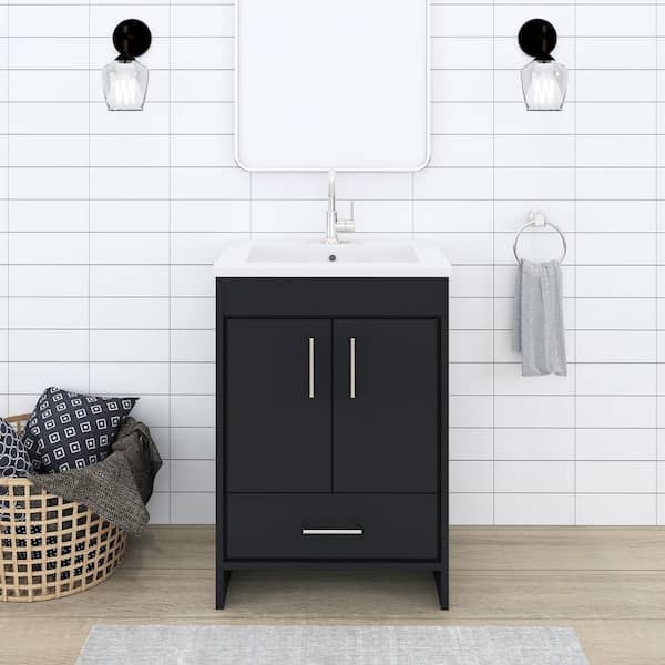 VOLPA USA AMERICAN CRAFTED VANITIES Rio 24 in. W x 19 in D Bath Vanity in Black with Acrylic Vanity Top in White with White Basin