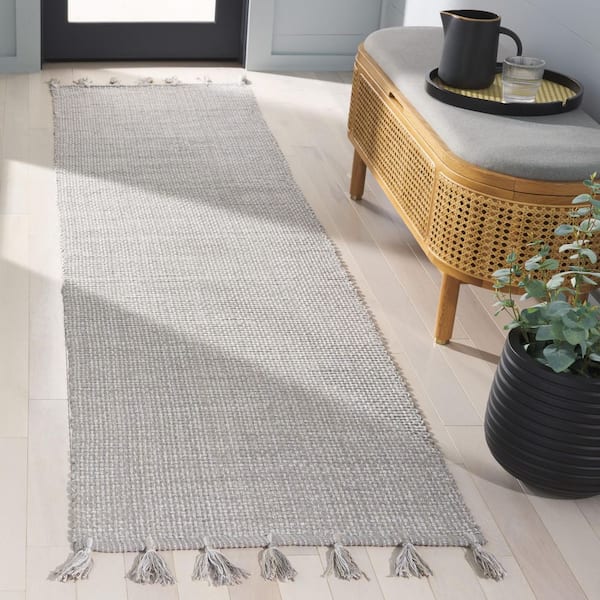 Montauk 2 ft. x 9 ft. Light Gray Distressed Solid Fringe Runner Rug