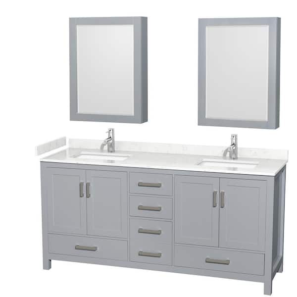 Wyndham Collection Sheffield 72 in. W x 22 in. D x 35 in. H Double Bath Vanity in Gray with Carrara Cultured Marble Top and MC Mirrors
