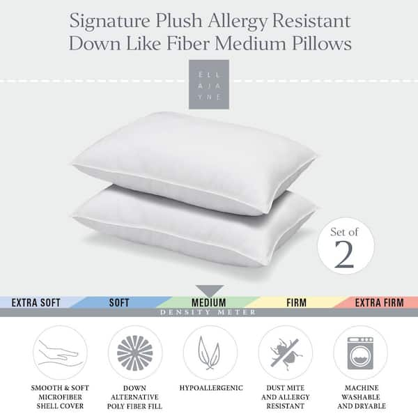 Ella Jayne Signature Plush Allergy-Resistant Medium Density Down Alternative Pillow, King - Set of 2 - White