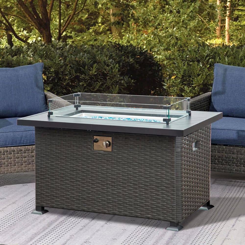 43.3 in. Wicker Gas Fire Pit Table with Glass Wind Guard, 50,000 BTU Smokeless Fire Pits with Aluminum Tabletop price history on PriceWatchPro