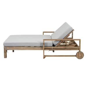 1--Piece Farmhouse-styled Wooden Outdoor Patio Day Bed Lounge Chair with Beige Cushion