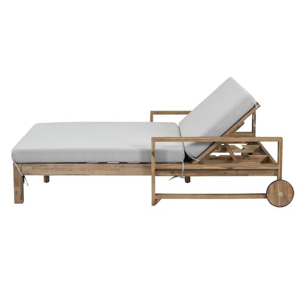 Boosicavelly 1--Piece Farmhouse-styled Wooden Outdoor Patio Day Bed Lounge Chair with Grey Cushion