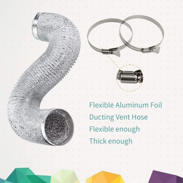 IPower 8" X 25ft Flexible Aluminum Foil Dryer Vent Hose – Non-Insulated Ducting With 2 Stainless Steel Clamps, For HVAC & Exhaust