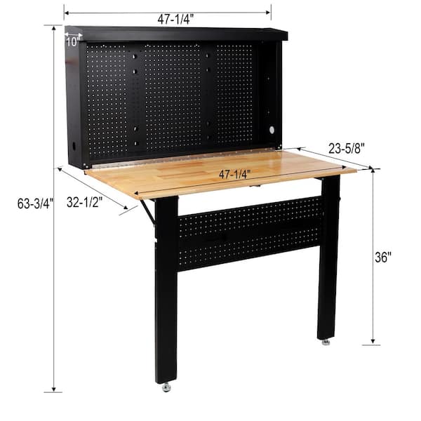 Indomitus Robust Wall Mounted Tool Rack Foldable Workbench 32.5 in