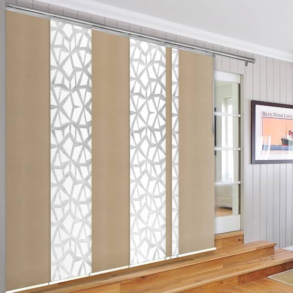 EMOH Icy Coast 110 in. - 153 in. W x 94 in. L Adjustable 7- Panel Satin Nickel Single Rail Panel Track with 23.5 in. Slates