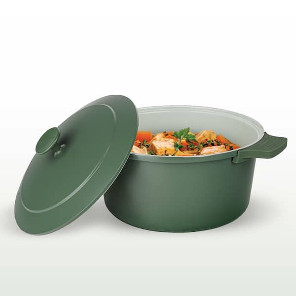 5 qt. Round Aluminum Ceramic Coating Nonstick Dutch Oven in Sage with Silicone Handle Covers