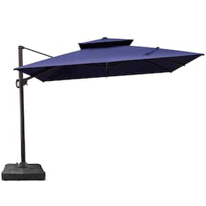 Double top 11 ft. x 11 ft. Rectangular 360° Cantilever Patio Umbrella in Navy Blue with 220 lbs. Umbrella base