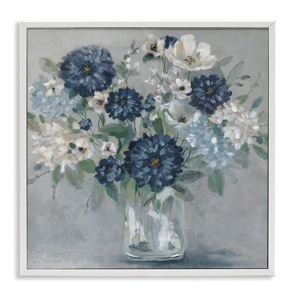 Blue Mums Mixed Bouquet by Carol Robinson White Framed Nature Giclee Art Print 24 in. x 24 in.