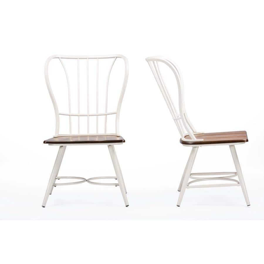 Set of 2 White Metal and Cane Windsor Dining Chairs