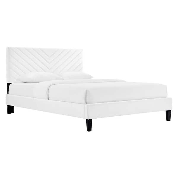 MODWAY Roxanne Performance Velvet Twin Platform Bed in White MOD