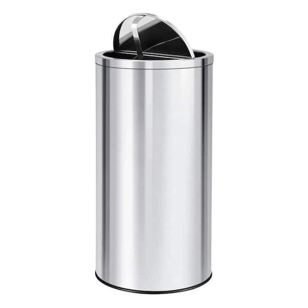 18.5 Gal. 70 Liter Silver Round Stainless Steel Kitchen Trash Can with Effortless Swing Top Lid, Removable Inner Bucket