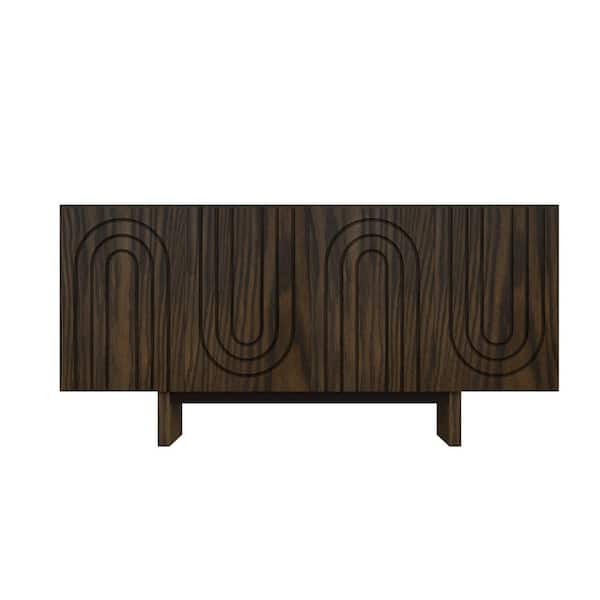 Clihome Brown MDF 63 in. W Sideboard Cabinet with 4-Doors