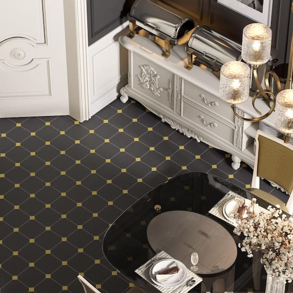 Vaudeville Octagon Antracita with Taco Lima 8 in. x 8 in. Porcelain Floor and Wall Tile (11.25 sq. ft. /Case)