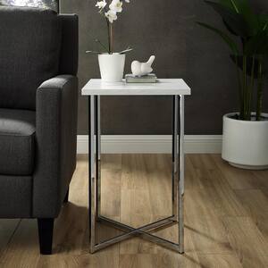 16 in. White Marble Top Chrome Legs Square Side Table