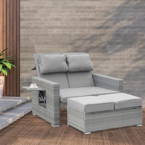 Gray 2-Piece Wicker Outdoor Loveseat with Gray Cushions