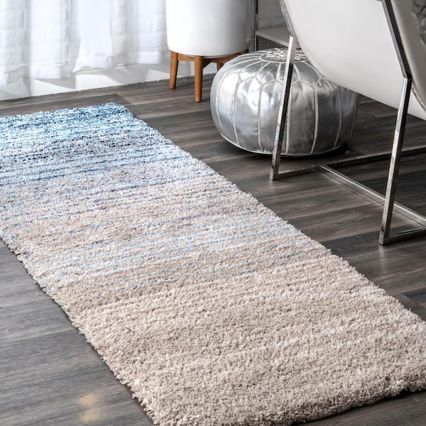 Drey Ombre Shag Blue 3 ft. x 8 ft. Runner Rug