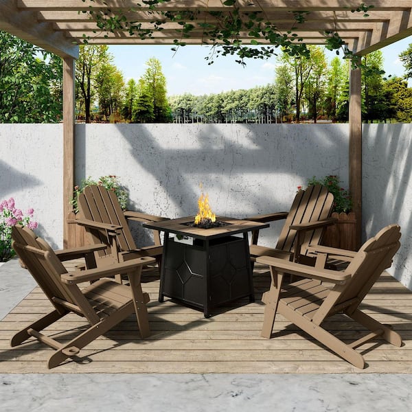 Boyel Living 5-Piece HDPE Adirondack Chairs Conversation Set with Outdoor 28 in. Metal Square Patio Fire Pit Table