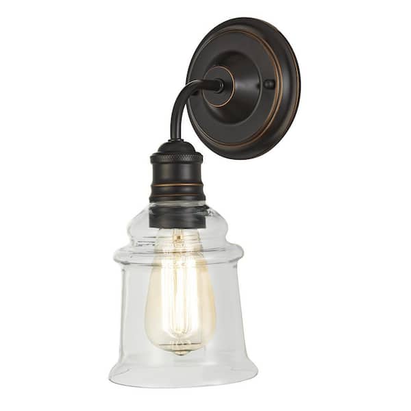 Home Decorators Collection 1-Light Antique Bronze Wall Sconce with Clear Glass Shade