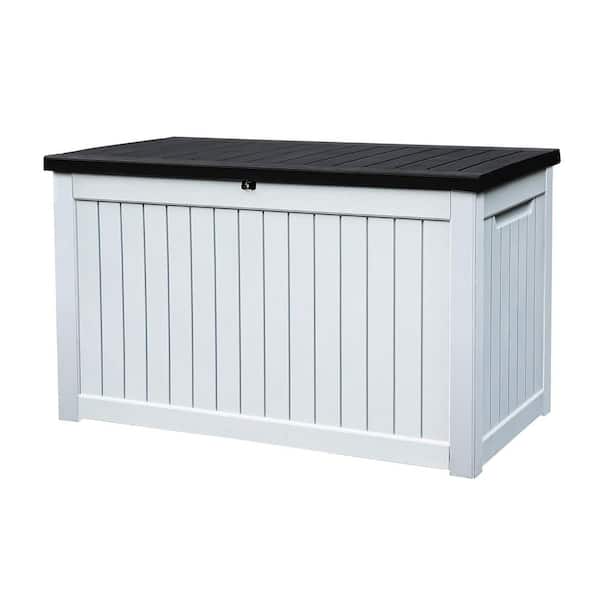 230 Gal. Large Grayish White Weather-Resistant Resin Deck Box