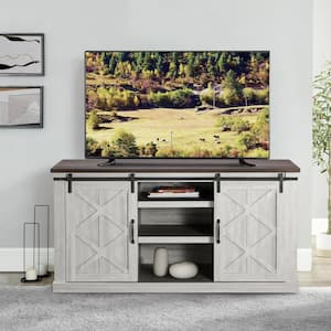 58 in. Saw Cut-Off White TV Stand for TVs Upto 65 in.