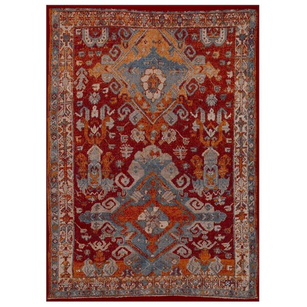 LUXE WEAVERS Incas Collection Moroccan Floral Geometric Red 9x12 Polypropylene Area Rug