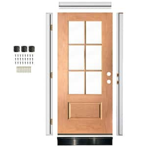 DIY RTA Kit Farmhouse 36 x 80 in. 6Lite Left-Hand/Inswing Clear Glass Teak Stain Fiberglass Ready to Assemble Front Door