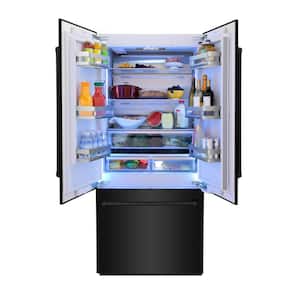 36 in. 3-Door French Door Freezer Refrigerator with Internal Water and Ice Dispenser in Black Stainless Steel